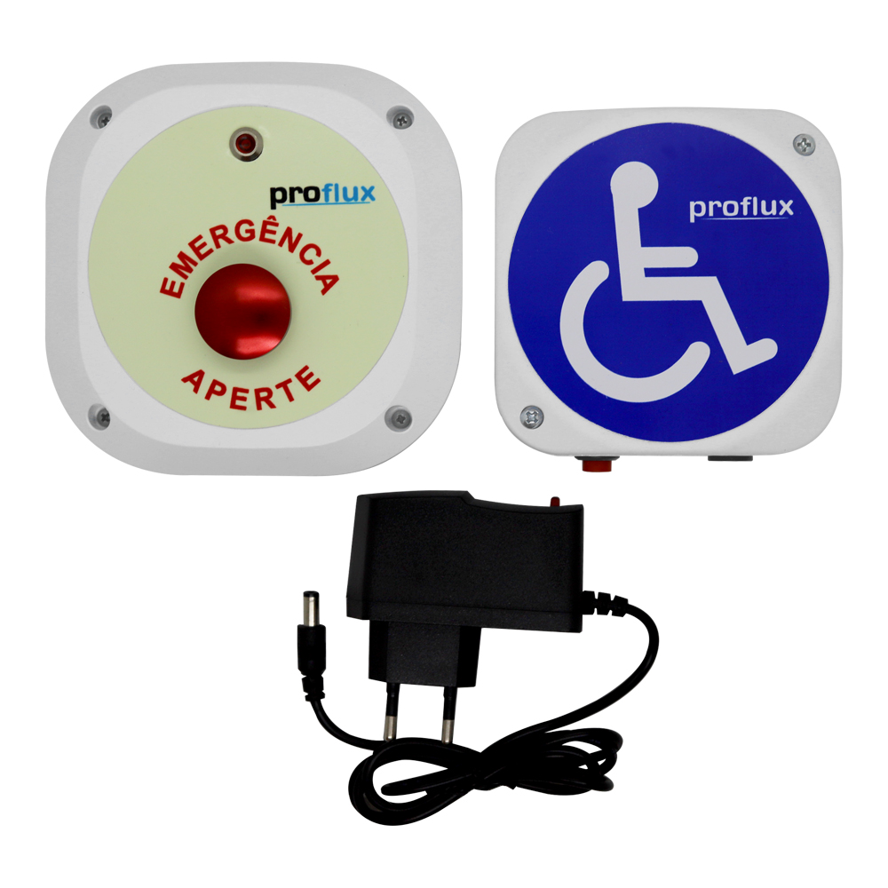 Alarme Audiovisual Sem Fio com Botão e Etiqueta Fotoluminescente a Prova d'agua Bivolt Proflux NBR9050