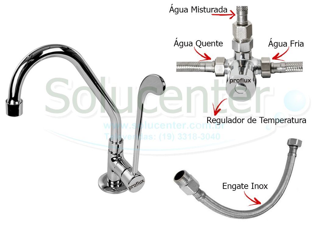 Kit Misturador Clinico de Mesa Cozinha (Torneira, Valv. Misturadora e 3 engates) 51.222